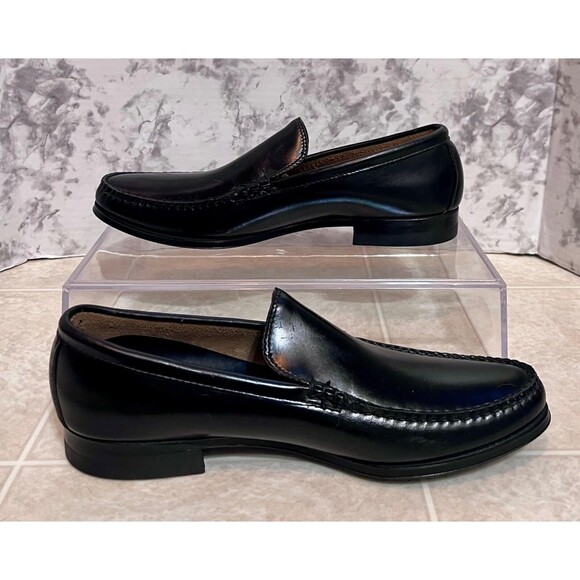 VTG Biltrite Crown Handsewn Leather Dress Loafers Mens 9.5B Black Corp Wedding - Picture 3 of 10